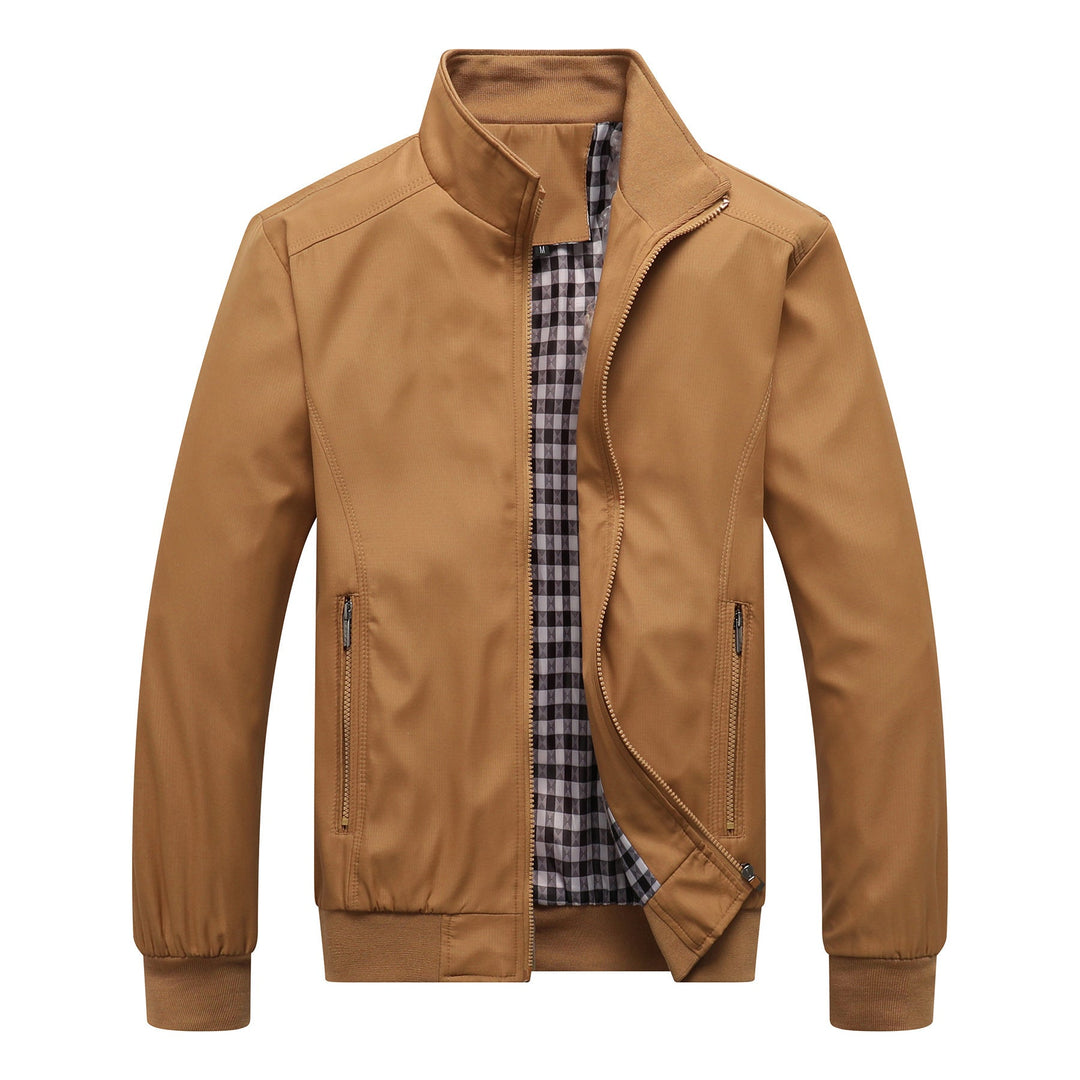 Herr Urban Stående Krage Blouson Tillverkad av Wind-Resistant Softshell med Checkered Termisk Foder