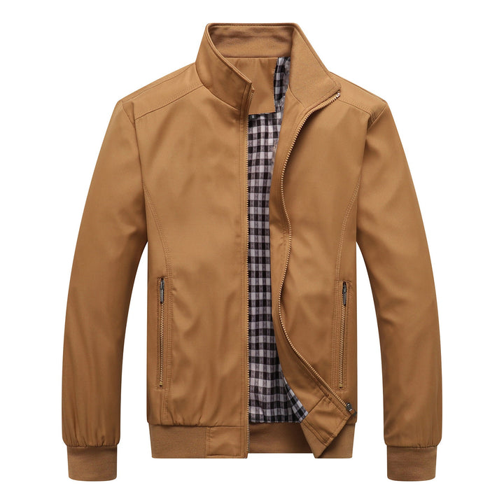 Herr Urban Stående Krage Blouson Tillverkad av Wind-Resistant Softshell med Checkered Termisk Foder