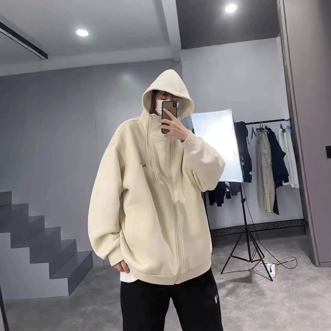 Unisex oversize fleecejacka med hög krage och dragkedja