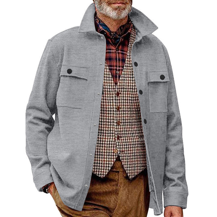 Herr Fleece skjortjacka med Two bröstfickor och stilren ståkrage