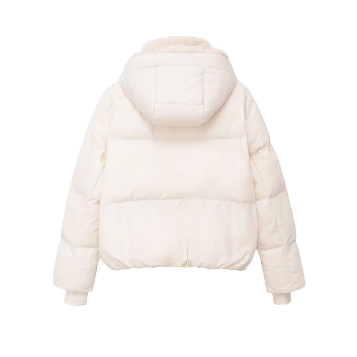 Dam quiltad hooded down-look jacka med teddy foder och hög krage