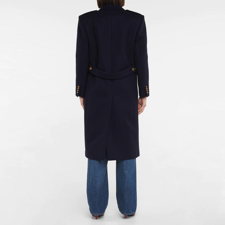 Dam Double-breasted ullblandning lång kappa med Epaulettes och Structured Tailoring silhuett