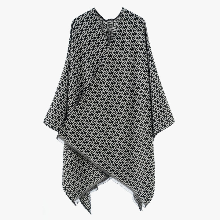 Dam Open Jacquard poncho i kimono skärning med Geometric Allover mönster