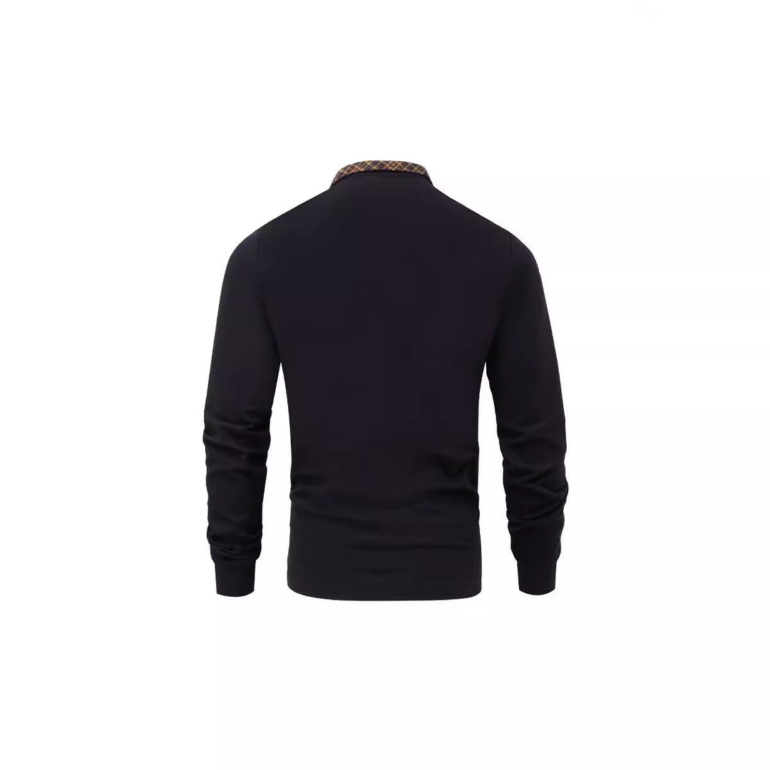 Herr Lång Ärm Halv Dragkedja Pullover med Turtleneck och Rutig Inner Krage
