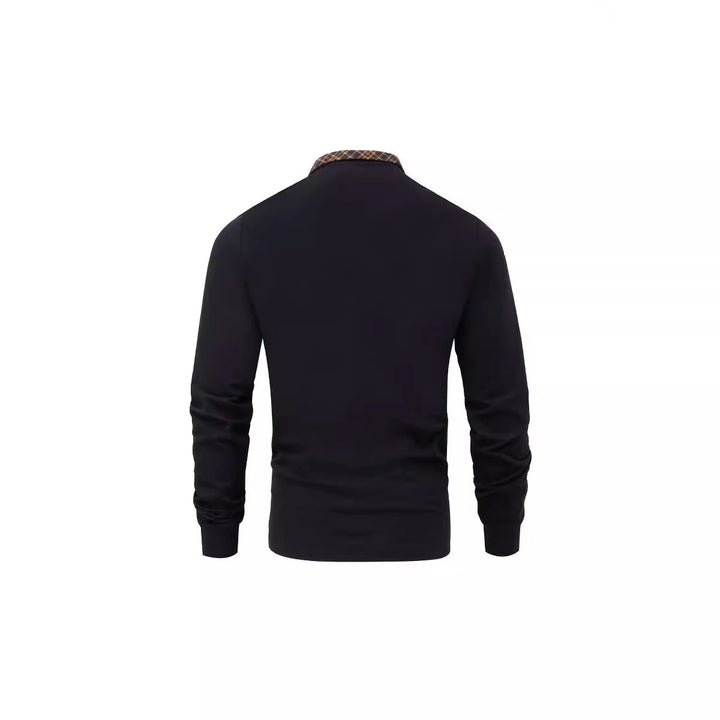 Herr Lång Ärm Halv Dragkedja Pullover med Turtleneck och Rutig Inner Krage