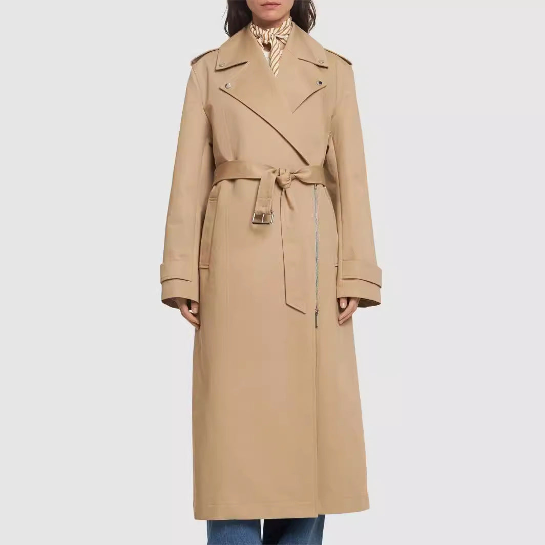 Dam floor-length oversize trenchcoat med dragkedja och vid shawl krage