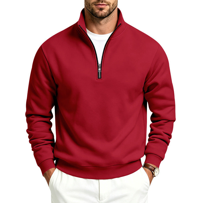 Herr Halv Dragkedja College-Tröja med Turtleneck och Mjuk Fleece Inner Side
