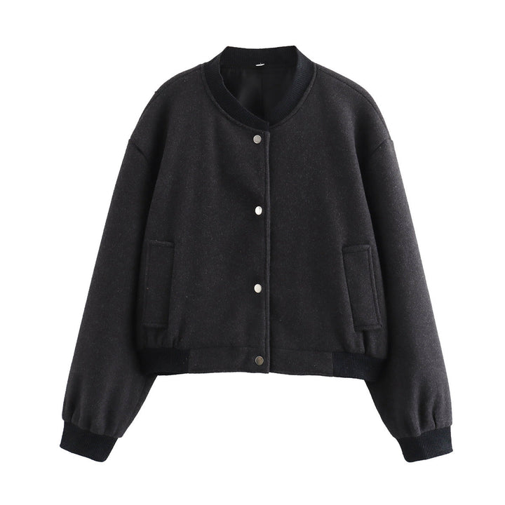 Dam 70+ Kort Ull Blend Blouson Jacka med Dragkedja, Skjort Krage och Lock Fickor