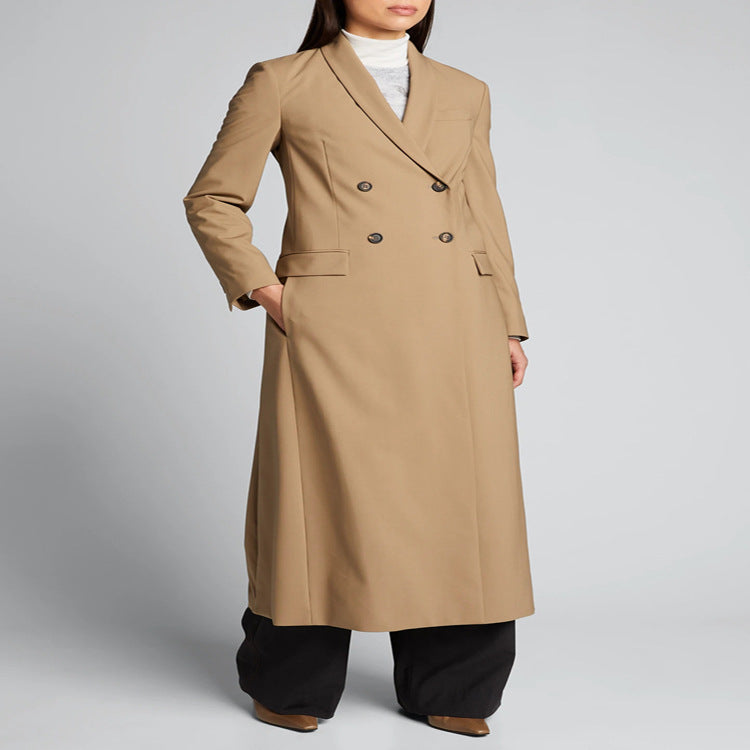 Dam Maxi lång Single-Breasted lång kappa in minimalistisk trench stil med mjuk Draping