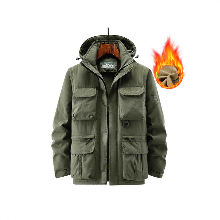Herr Utility Parka med Warming Fleecefoder, Multifunction Fickor, och Justerbar Huva