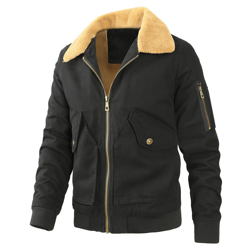Herr Pilot Jacka Tillverkad av Robust Canvas med Faux Fur Krage och Multi-Pocket Design