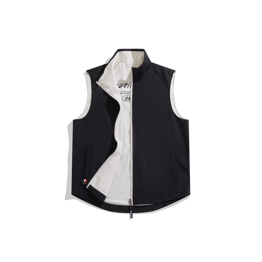 Unisex Reversible vadderad väst med hög krage, vindtät Outer lagerplagg och Contrasted innerfoder