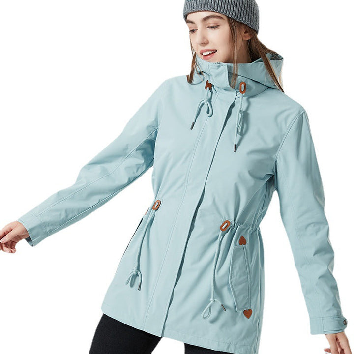 Dam vattenavvisande figurnära Parka jacka med huva och dragsko