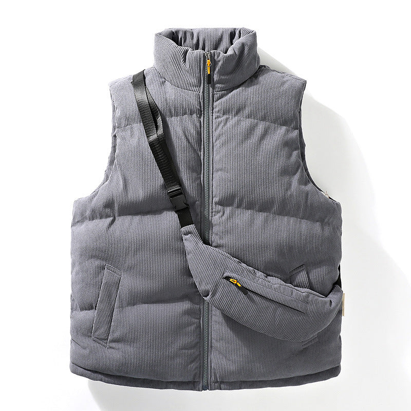 Herr Quiltad Manchester Sleeveless Termisk Väst med Ståkrage och Integrated Crossbody Bag