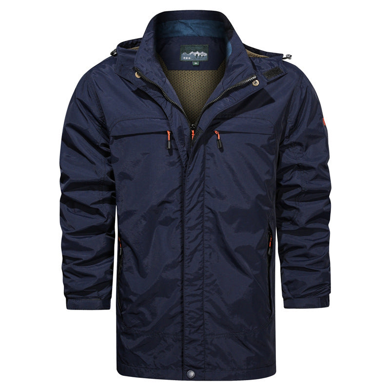 Herr Lätt Fält Parka med Huva, Andningsbar Mesh Foder, och Multifunctional Fickor