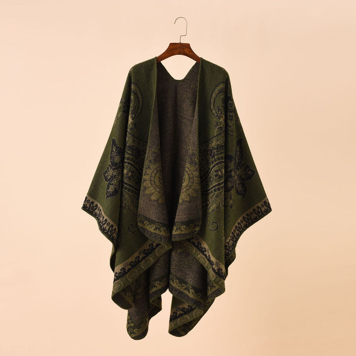 Dam elegant Jacquard poncho med Paisley mönster och öppen front