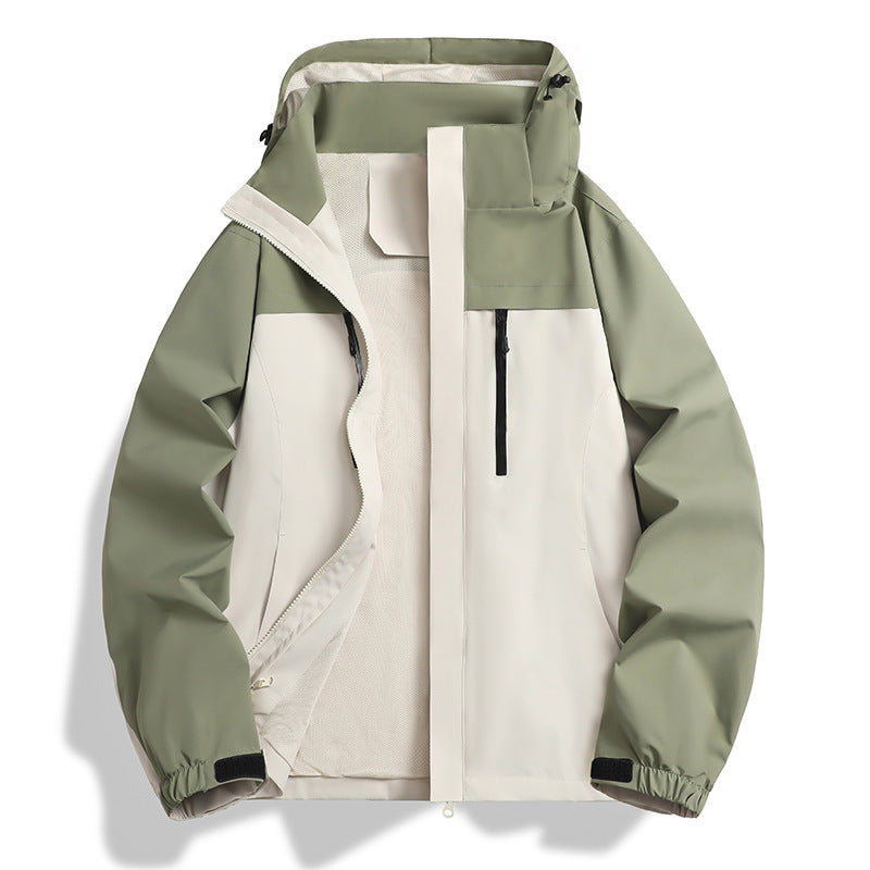 Herr vatten- och vindtät softshell utomhusjacka med huva, ventilerande meshfoder och bröst dragkedja