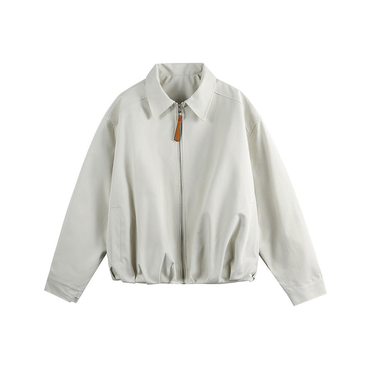 Unisex Kort Blouson i Boxig Skärning med Skjortkrage och Gathered Fåll