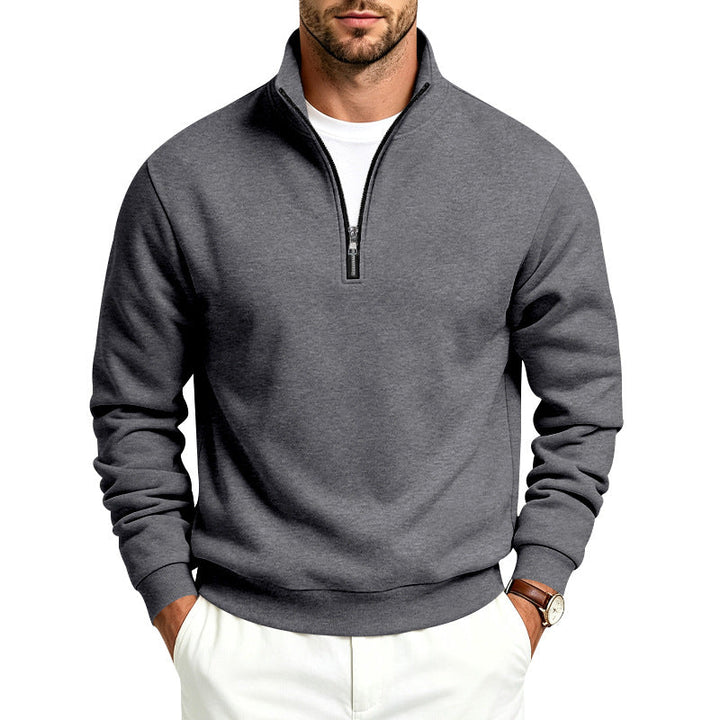 Herr Halv Dragkedja College-Tröja med Turtleneck och Mjuk Fleece Inner Side