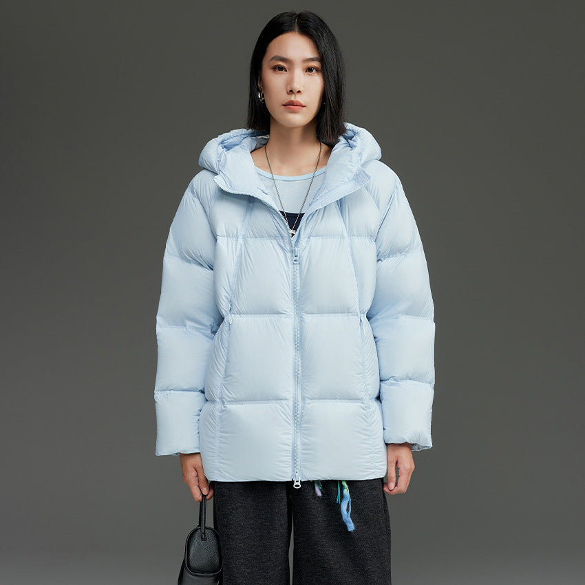 Dam kort skärning boxy kviltad jacka med detachable huva och thermo insulation