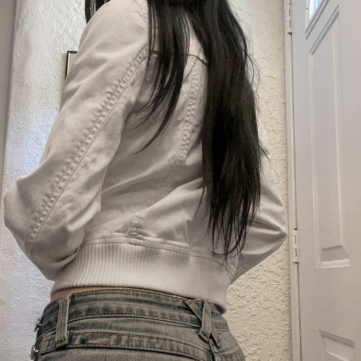 Dam kort jacka i blouson stil med ståkrage och dragkedja