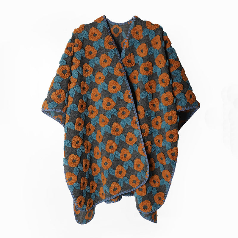 Dam Structured Boucle capeponcho med Floral 3D Texture