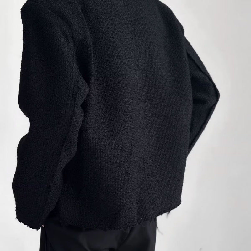 Dam oversize Boucle jacka utan krage med utanpåfickor och Raw Edge detaljer