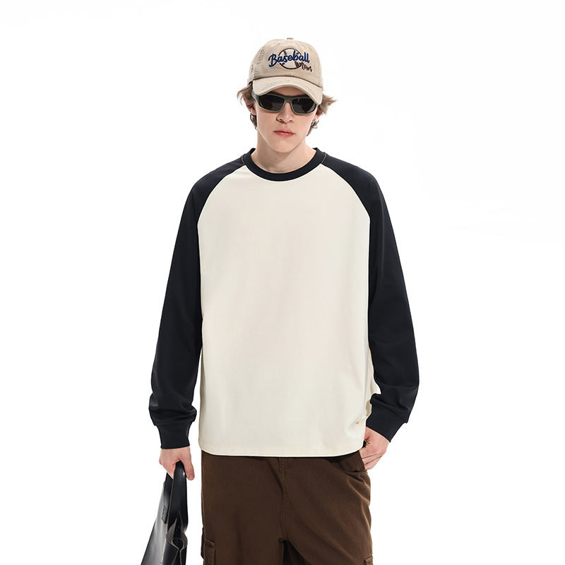 Herr Oversized Raglan College-Tröja med Färg Blocking och Ribbstickade Muddar