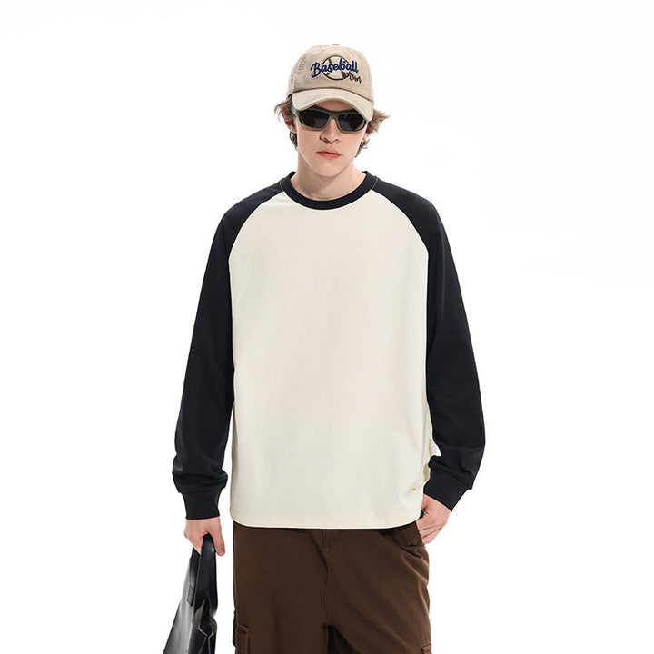 Herr Oversized Raglan College-Tröja med Färg Blocking och Ribbstickade Muddar