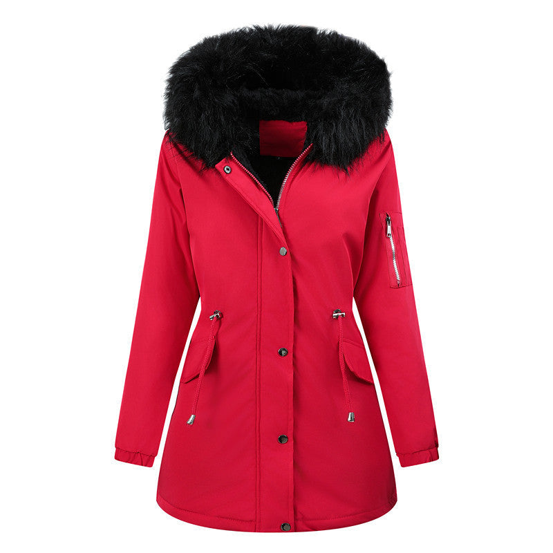 Dam Vinter Parka med Avtagbar Faux Fur Huva och Belted Drawstring