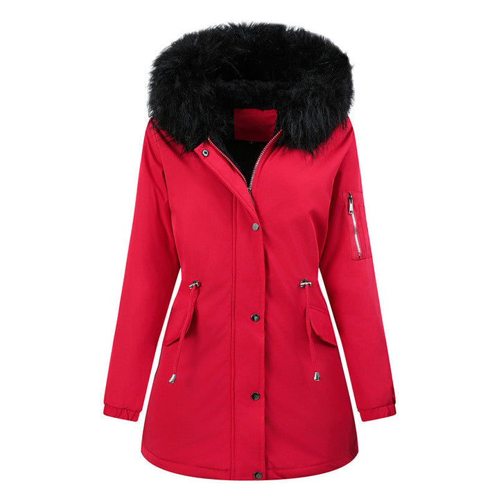 Dam Vinter Parka med Avtagbar Faux Fur Huva och Belted Drawstring