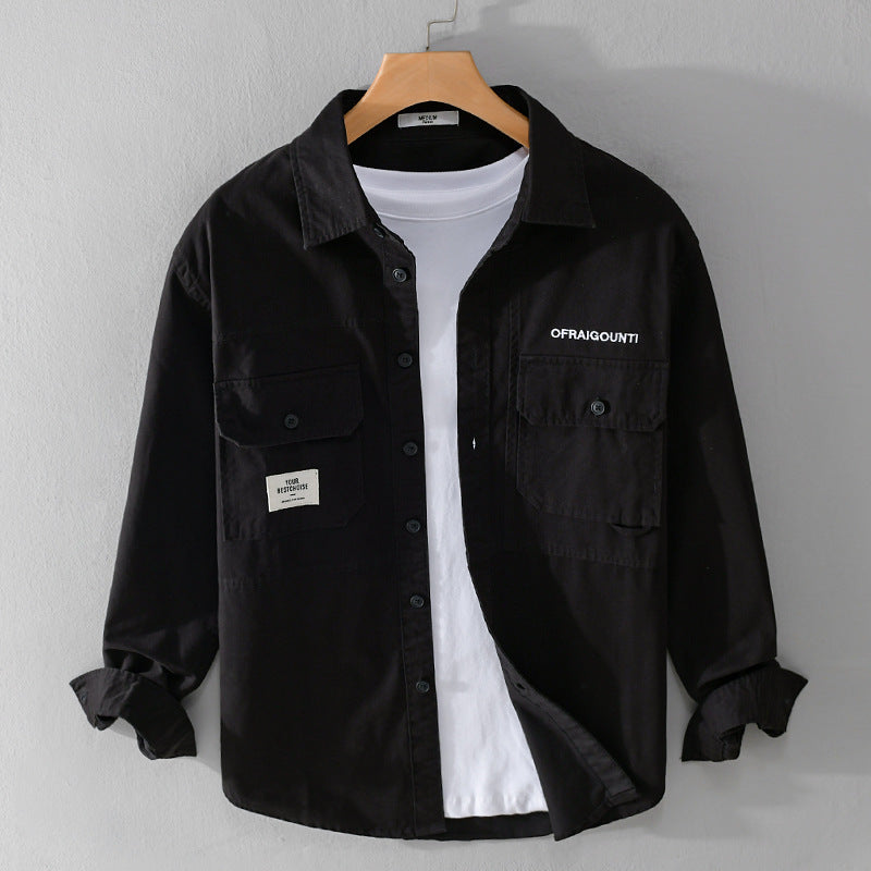 Herr Fält Overshirt i Militär Stil med Utanpå Bröstfickor och Avslappnad Passform