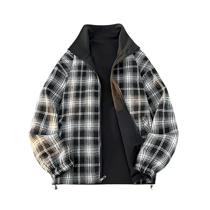 Unisex Reversible Utility jacka med checked foder, ståkrage och elastic muddar