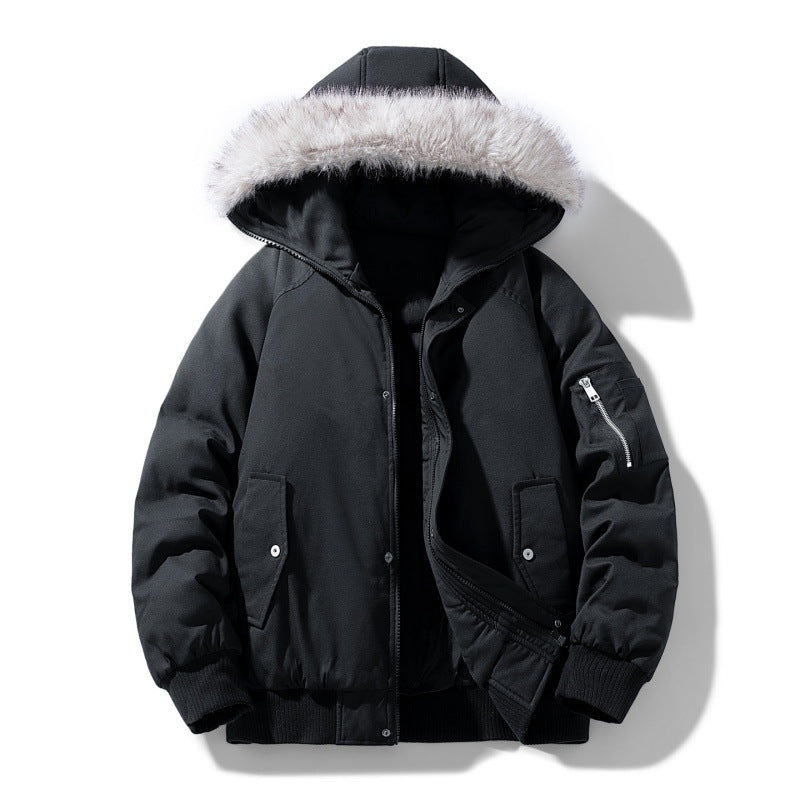 Herr quiltad vinter parka med avtagbar fusk päls huva och vindtät padding