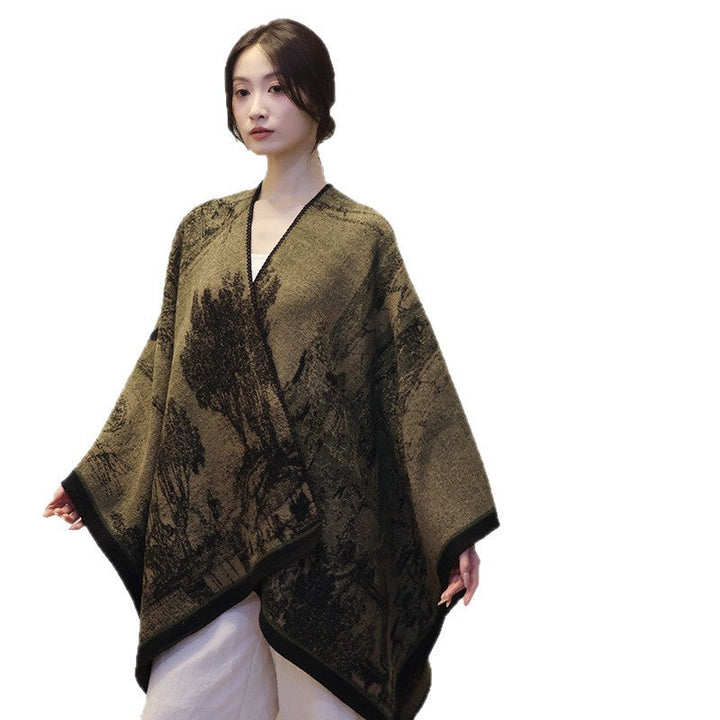Dam Woven Cape Overlay med Jacquard Structure och kontrast Edging