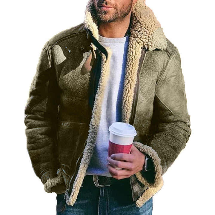 Herr Short Jacka i Vintage Shearling Stil med Dragkedja och Teddyfoder