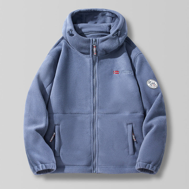 Unisex Hooded fleecejacka med hög krage, hel dragkedja och sidofickor.