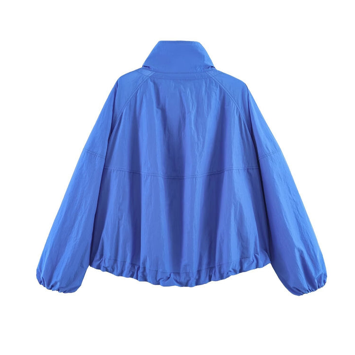 Dam Lätt Windbreaker Jacka med Hög Stå Krage, Drawstring Nederkant och Raglan Ärmar