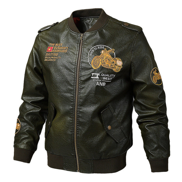 Herr Modern Läderimitation Jacka med Stilren Motorcykel Design
