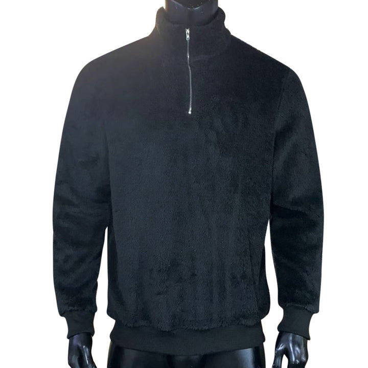 Herr Sherpa Fleece Pullover med Ståkrage och Kort Dragkedja