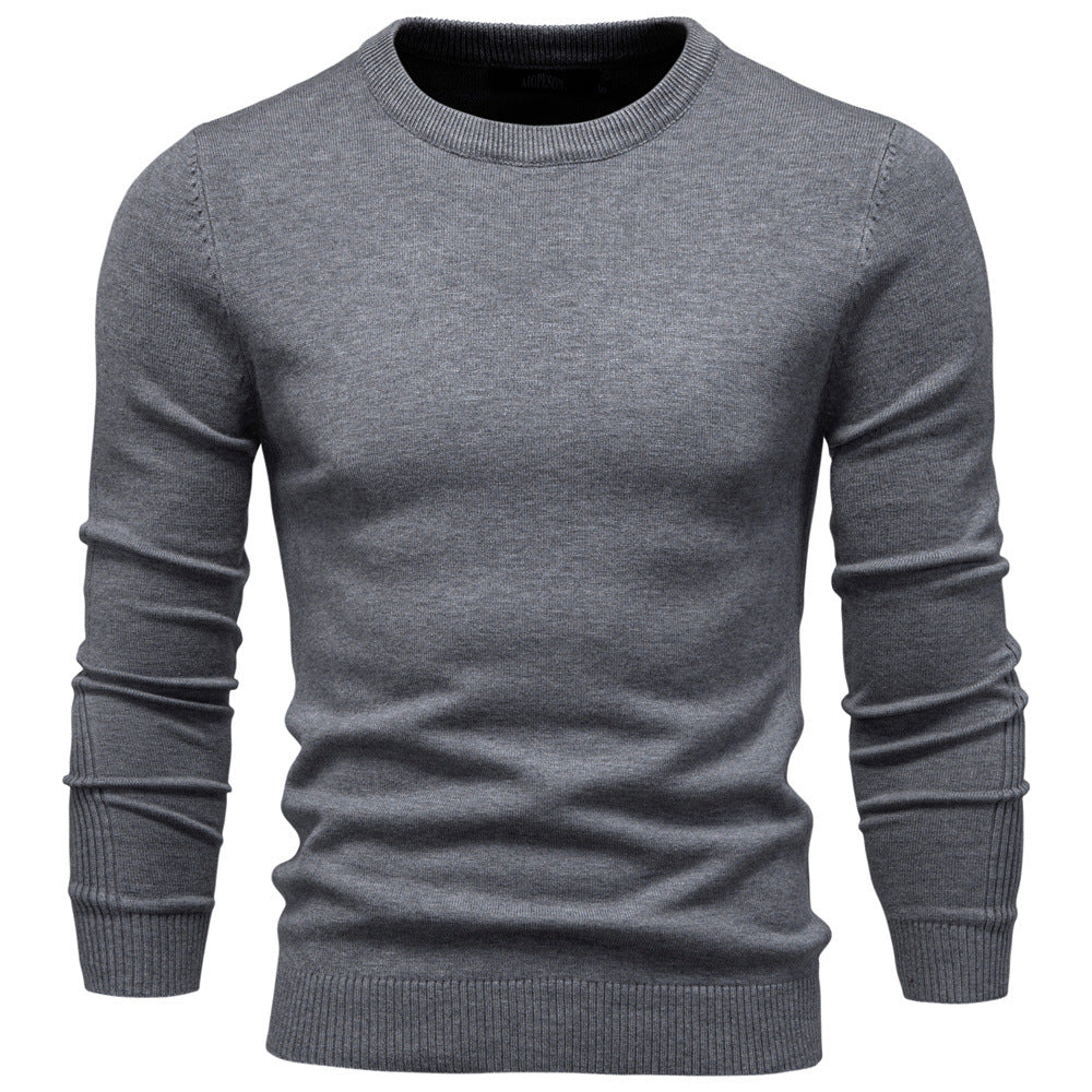 Herr Nano Minimalistisk Round Neck Fin Stickad med Flat Axel Seam och Ribbstickade Muddar