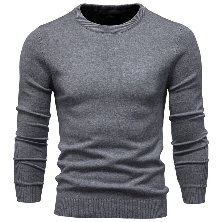 Herr Nano Minimalistisk Round Neck Fin Stickad med Flat Axel Seam och Ribbstickade Muddar