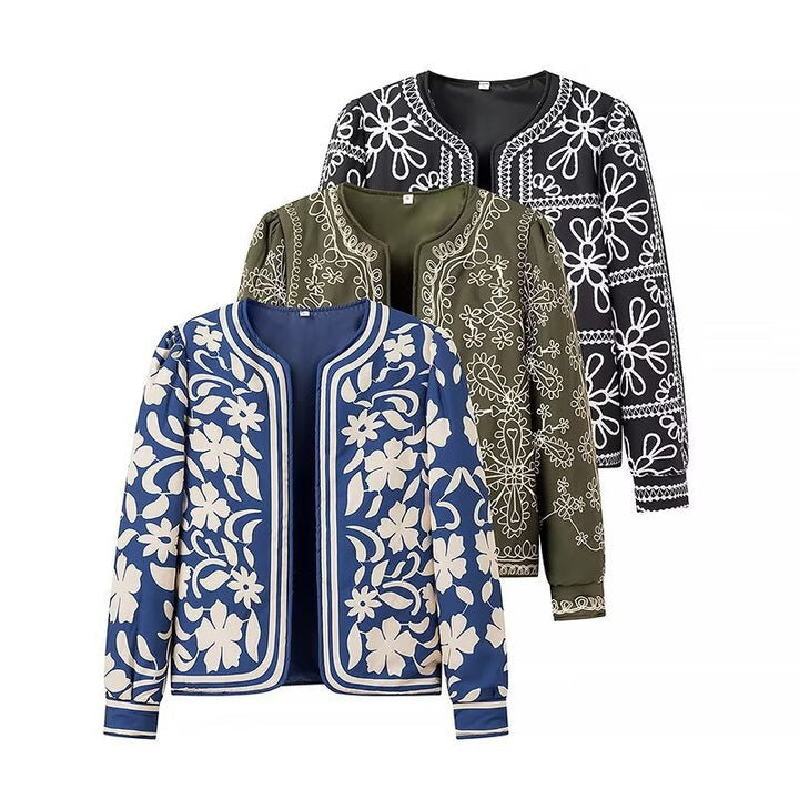 Dam Open blazer jacka med blommig Allover tryck, Round Neckline och Feminine passform