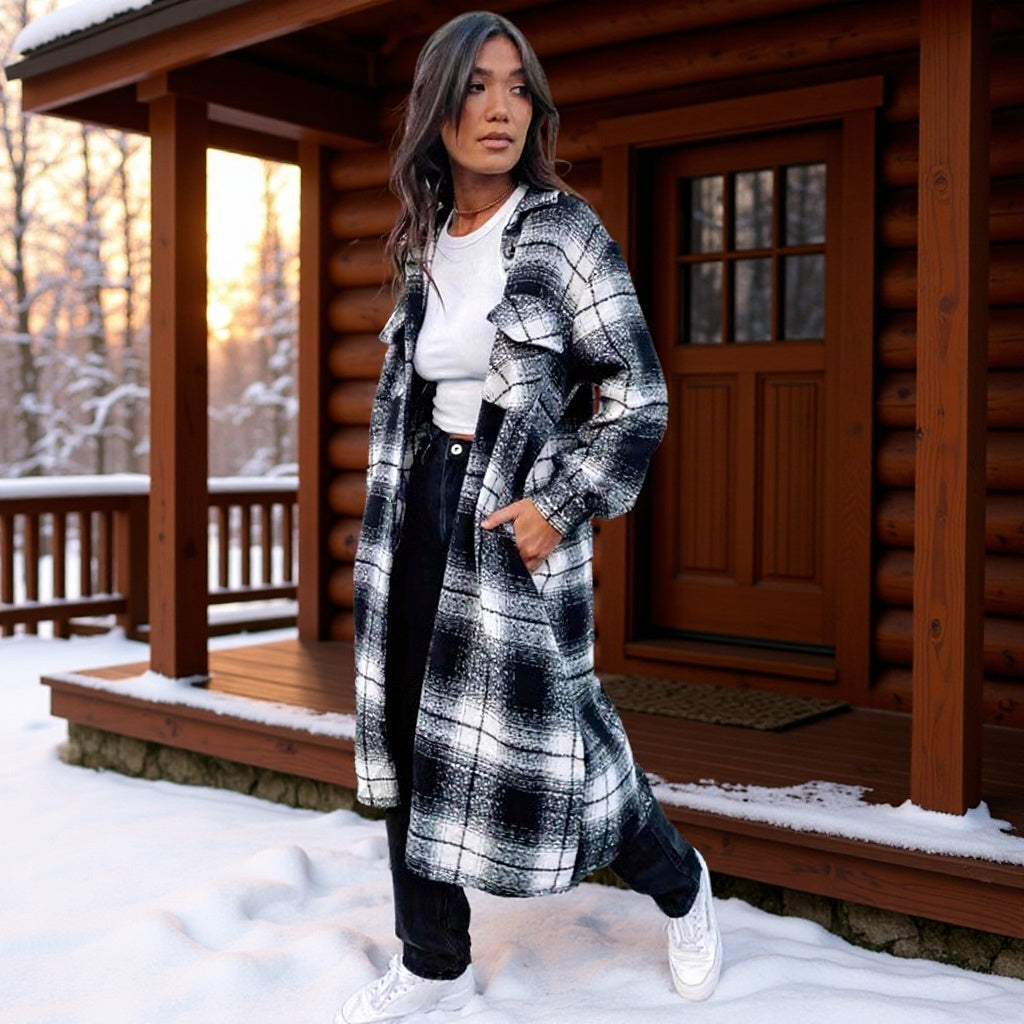 Dam lång modell rutig Overshirt med oversize skärning och Flap fickor