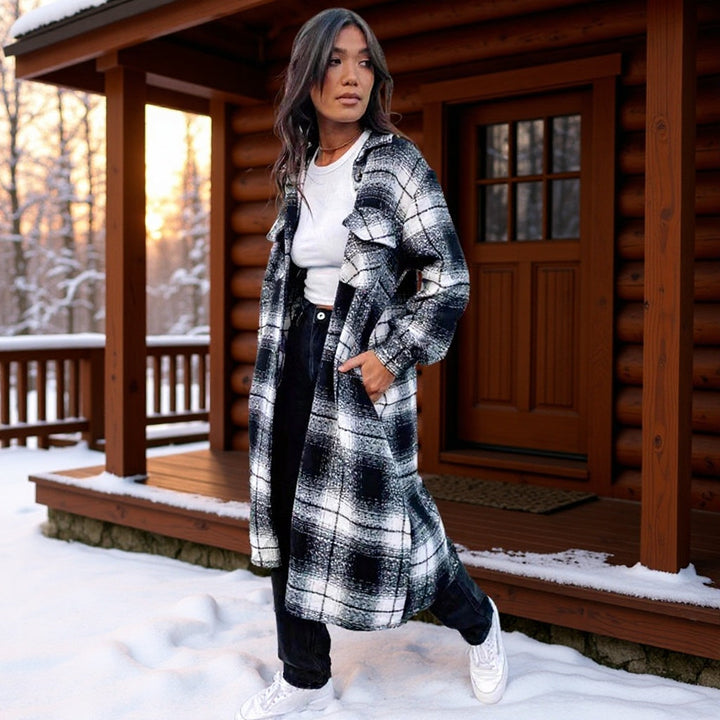 Dam lång modell rutig Overshirt med oversize skärning och Flap fickor