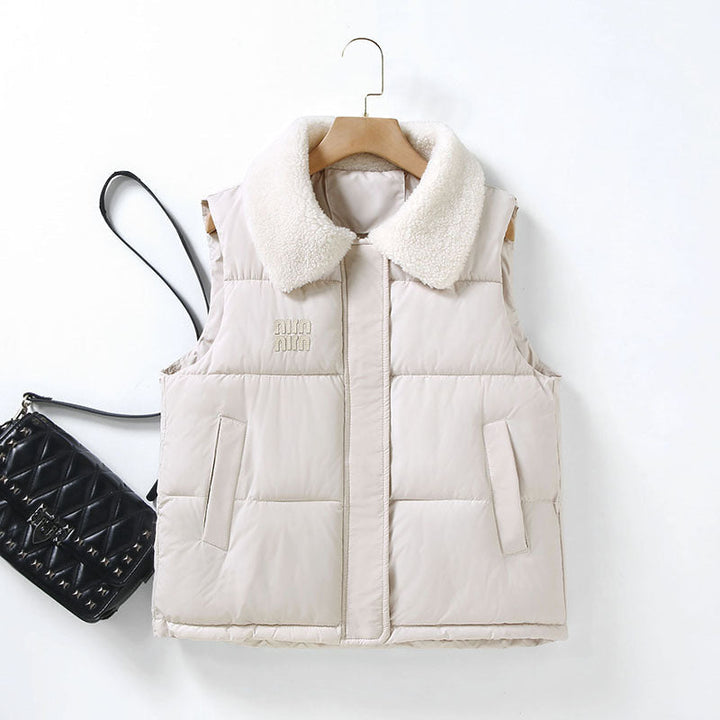 Dam non-quiltad sleeveless väst med Sherpa sjalkrage och thermal insulation
