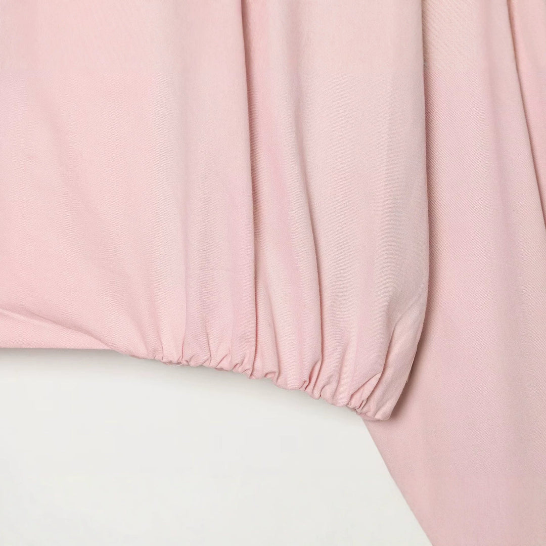 Dam Lätt Kort Blouson med Skjort Krage, Dold Dragkedja och Elastic Nederkant