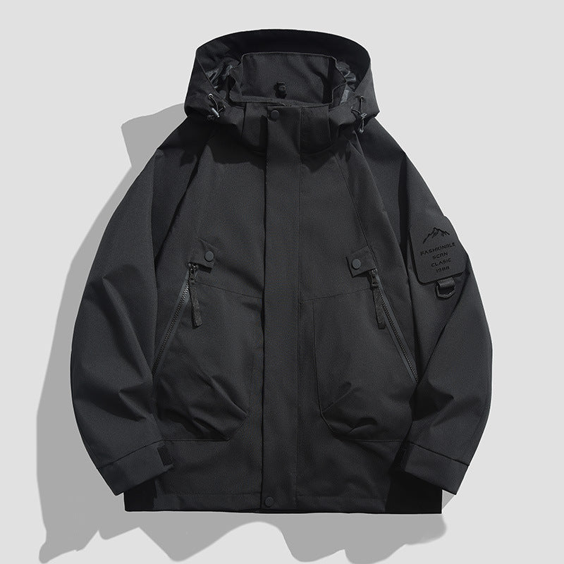 Herr Vattentät Utility Softshelljacka med Huva, Diagonal Dragkedjefickor och Justerbar Ärm Straps