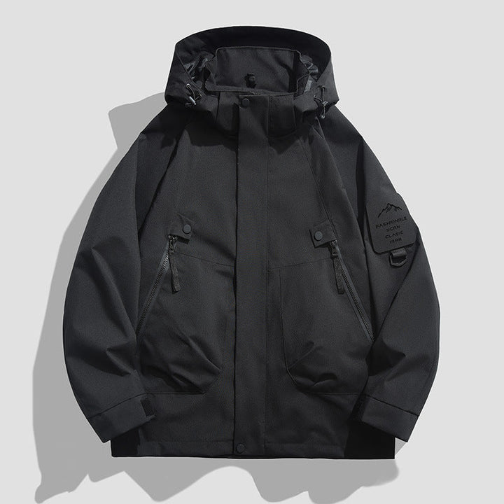 Herr Vattentät Utility Softshelljacka med Huva, Diagonal Dragkedjefickor och Justerbar Ärm Straps