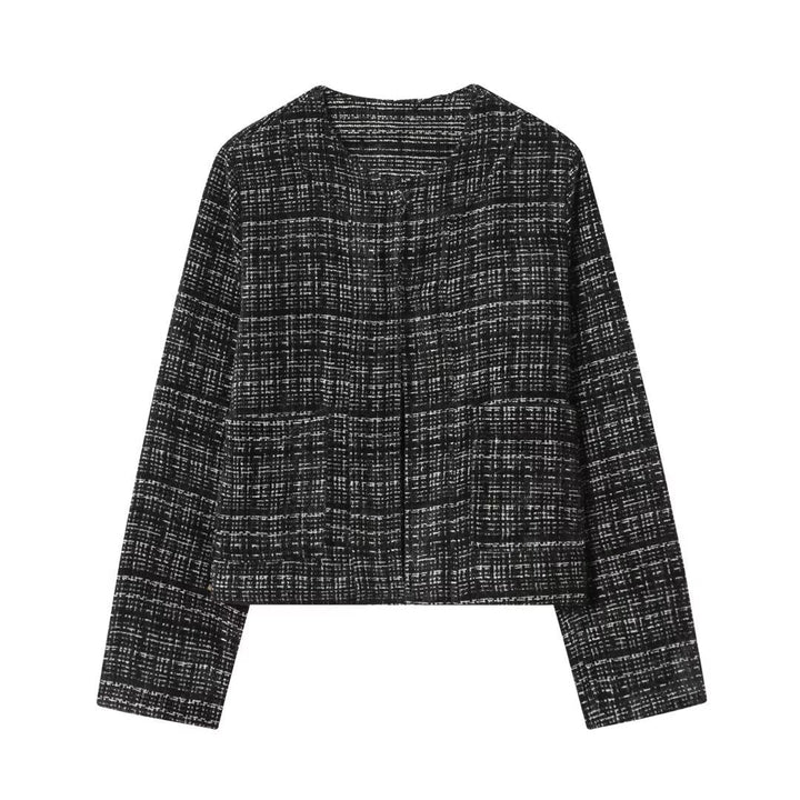 Dam Kort Boucléjacka i Boxig Kort Skärning med Crew Neck